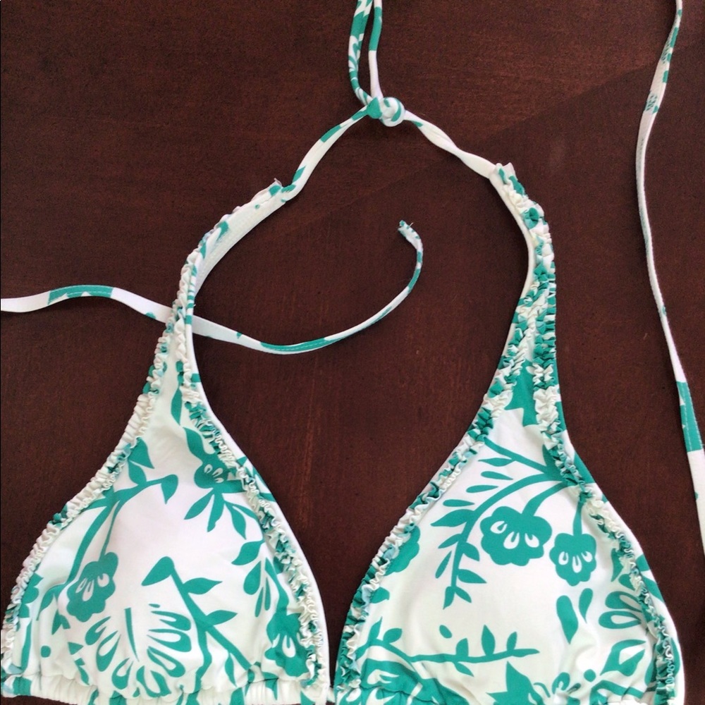 Green and white bikini
